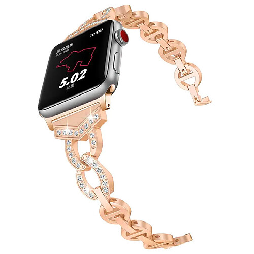 Wewoo Bracelet de montre VO en forme de 8 acier inoxydable massif serti de diamants pour Apple Watch séries 3 et 2 et 1 de 38 mm or rose