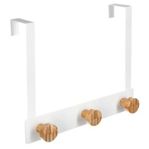 Patère en Métal & Bambou 3 Têtes 20cm Blanc