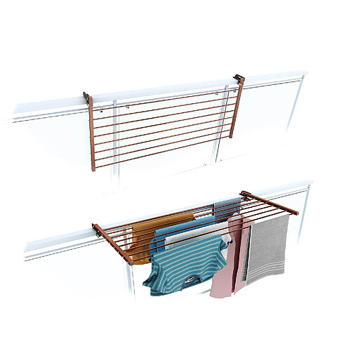 Foxydry Duo 118, Etendoir à linge pliant pour balustrades, extérieurs et balcons, Largeur 118 cm Corten