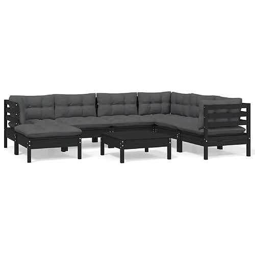 Maison Chic Salon de jardin 8 pcs + coussins - Mobilier/Meubles de jardin - Table et chaises d'extérieur Noir Bois de pin solide -MN57525