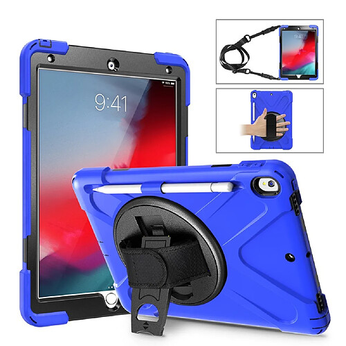 Coque en TPU Combiné en forme de X avec béquille pivotante sur 360 degrés et sangle à la main bleu pour votre Apple iPad Air 10.5 pouces (2019)