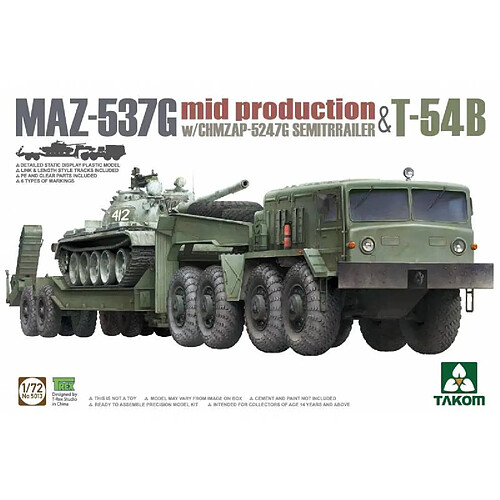 Takom Maquette Camion Maz-537g Mid Production With Chmzap-5247g Semitrailer & T-54b