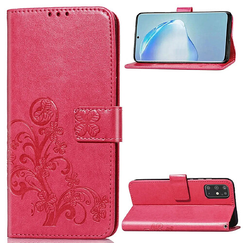 Wewoo Housse Coque Pour Galaxy S11 Fermoir à quatre feuilles Boucle en relief Protection téléphone portable cuir avec lanière et fente carte et portefeuille et fonction de support magenta