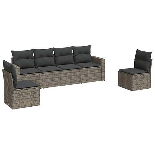 Maison Chic Salon de jardin 6 pcs avec coussins | Ensemble de Table et chaises | Mobilier d'Extérieur gris résine tressée -GKD79743