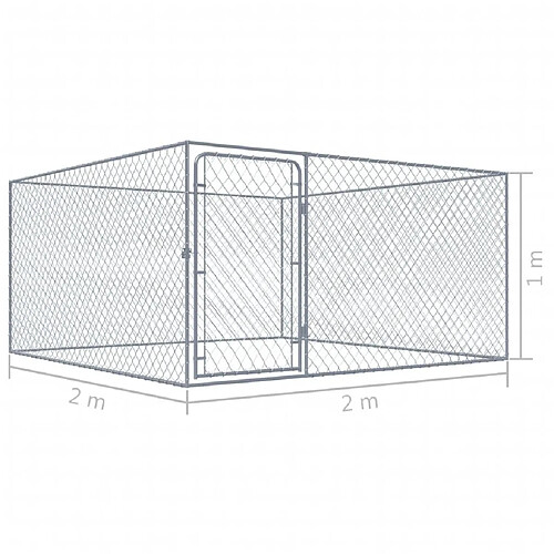 Helloshop26 Chenil extérieur cage enclos parc animaux chien extérieur pour chiens acier galvanisé 2 x 2 x 1 m 02_0000471