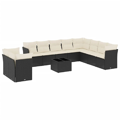 Maison Chic Salon de jardin 11 pcs avec coussins | Ensemble de Table et chaises | Mobilier d'Extérieur noir résine tressée -GKD73023