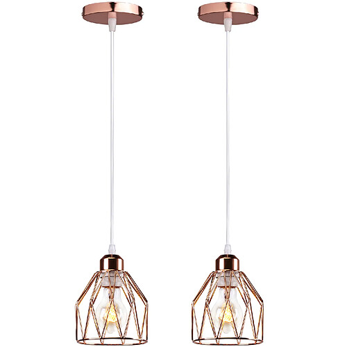 Stoex 2X Plafonnier Vintage Suspension Luminaire Moderne E27 Suspension Lustre Rétro Lustre en Métal (Or Rose) Pour Couloir, Chambre À Coucher, Cuisine