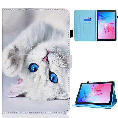 Etui en PU magnétique avec support pour Huawei Enjoy Tablet 2/MatePad T 10 9.7 pouces/T 10S 10.1 pouces/Pad X6 9.7 pouces - chat blanc