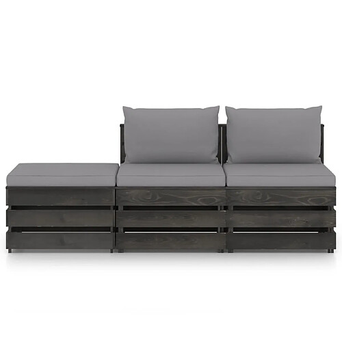 Maison Chic Salon de jardin 3 pcs + coussins - Mobilier/Meubles de jardin - Table et chaises d'extérieur Bois imprégné de gris -MN84302