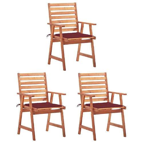 vidaXL Chaises à manger d'extérieur lot de 3 et coussins Acacia massif