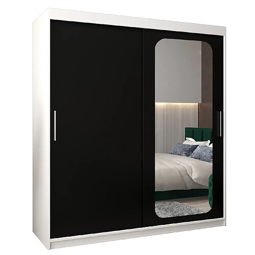 Abiks Meble Armoire PROMO T2 À Portes Coulissantes 200/180/62 2 Portes (Blanc/Noir)