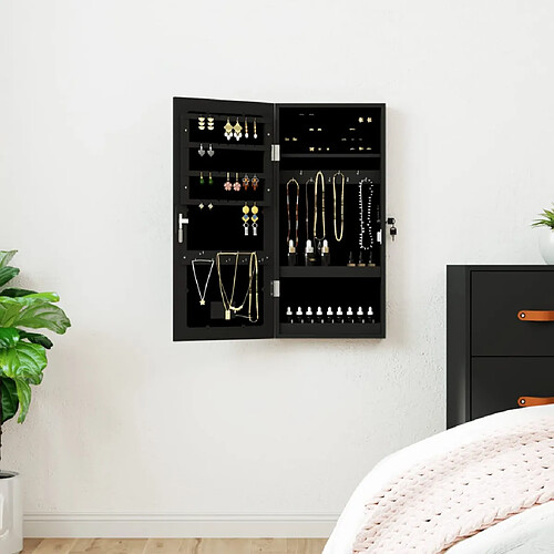 vidaXL Armoire à bijoux avec miroir et éclairage LED mural noir