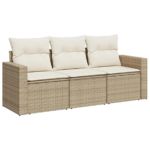 Maison Chic Salon de jardin avec coussins 3 pcs | Ensemble de Table et chaises | Mobilier d'Extérieur beige résine tressée -GKD62323