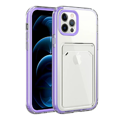 Coque en TPU anti-chute, antichoc, transparent avec porte-cartes violet pour votre Apple iPhone 13 6.1 pouces