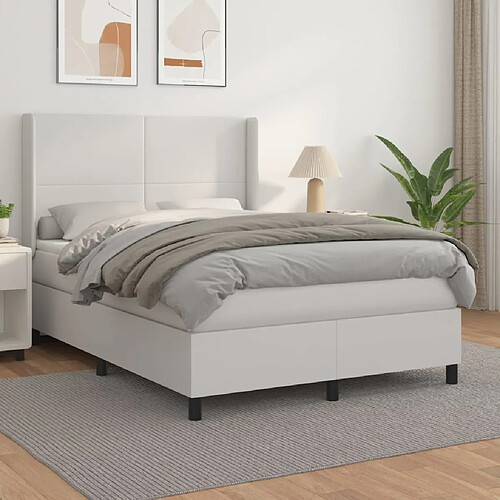 vidaXL Sommier à lattes de lit avec matelas Blanc 140x200cm Similicuir