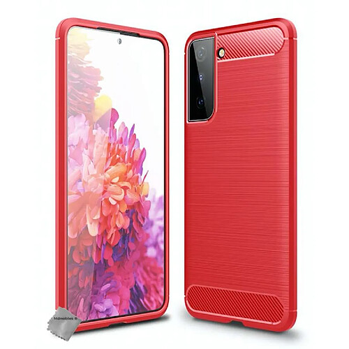 Htdmobiles Coque silicone gel carbone pour Samsung Galaxy S21 Plus 5G + verre trempe - ROUGE