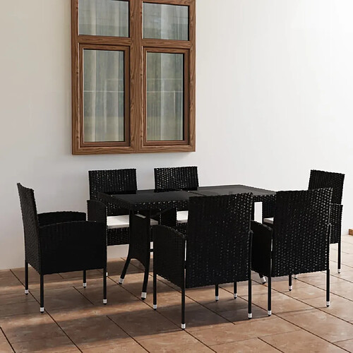 Salle à dîner de jardin 7 pcs,Table et chaise à manger Résine tressée Noir -MN73478