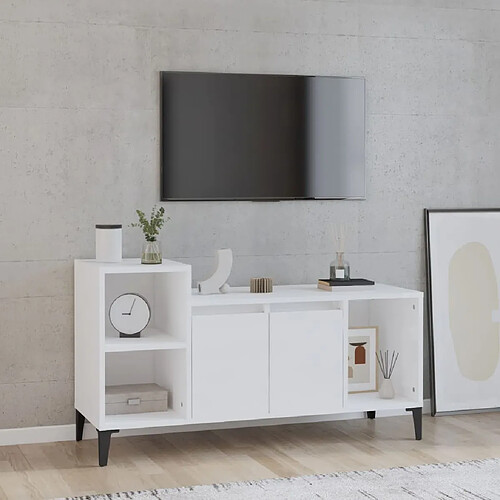 Maison Chic Meuble TV scandinave - Banc TV pour salon Blanc brillant 100x35x55 cm Bois d'ingénierie -MN23963