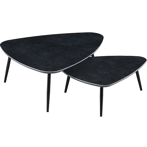 Pegane Table basse gigogne en céramique noire, pieds en métal noir - Longueur 150 x profondeur 80 x hauteur 35 cm