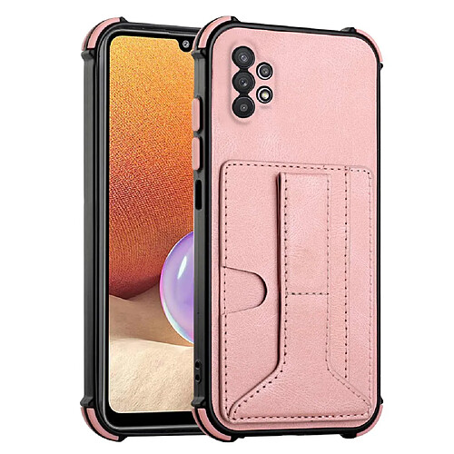 Coque en TPU + PU anti-chute, béquille, porte-cartes or rose pour votre Samsung Galaxy A32 4G (EU Version)