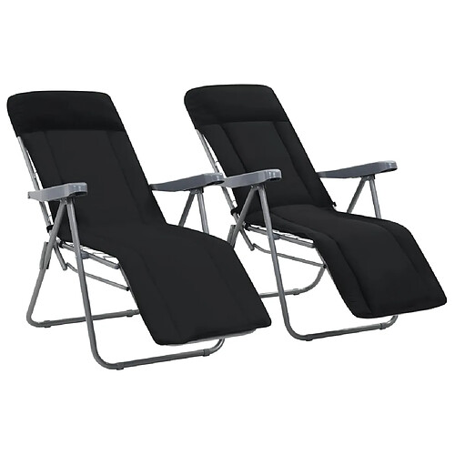 vidaXL Chaises pliables de jardin avec coussins 2 pcs Noir