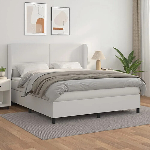 vidaXL Sommier à lattes de lit avec matelas Blanc 160x200cm Similicuir