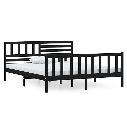 Maison Chic Lit Moderne Chambre - Cadre/structure de lit pour adulte Noir Bois massif 135x190 cm Double -MN58064