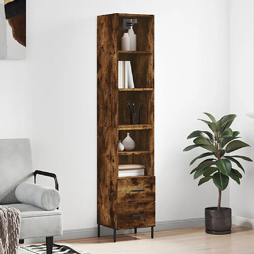 vidaXL Buffet haut Chêne fumé 34,5x34x180 cm Bois d'ingénierie