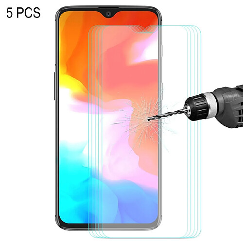 Wewoo 5 PCS 0.26mm 9H 2.5D Film de verre trempé à bord incurvé pour OnePlus 6T