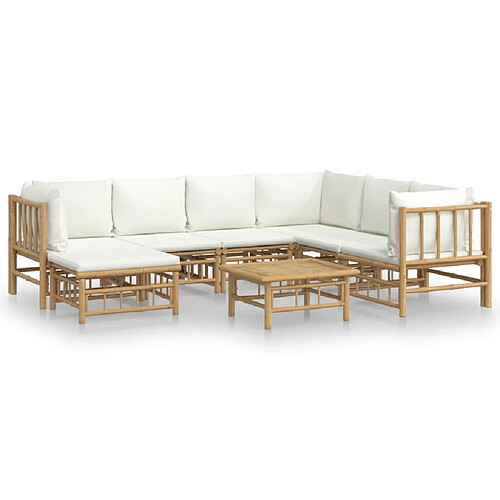 Maison Chic Salon de jardin 8 pcs + coussins - Mobilier/Meubles de jardin - Table et chaises d'extérieur blanc crème bambou -MN14839