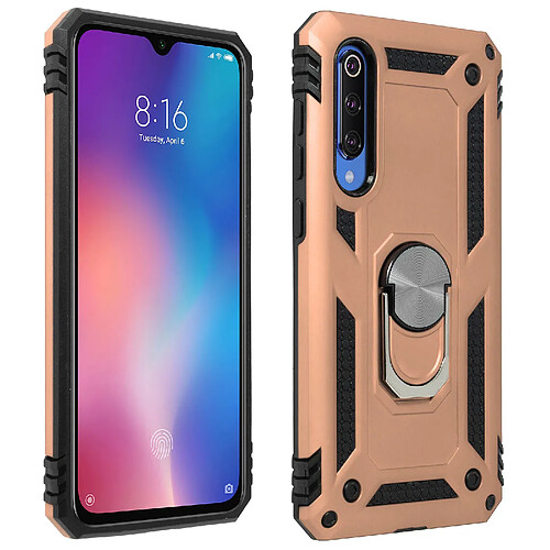 Avizar Coque Xiaomi Mi 9 SE Bi matière Rigide Souple Bague Support Vidéo Rose Gold