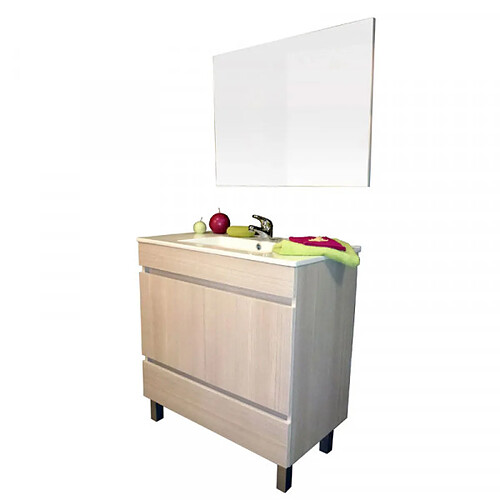 Dansmamaison Meuble sous vasque 1 tiroir 2 portes 80 cm Bois + Miroir - BOMBA