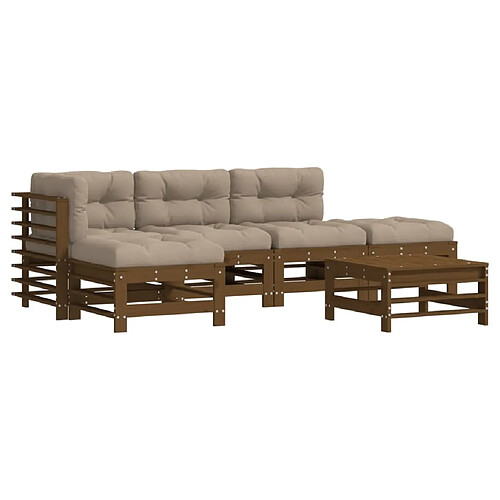 Maison Chic Salon de jardin 6 pcs + coussins - Mobilier/Meubles de jardin - Table et chaises d'extérieur marron miel bois massif -MN42226