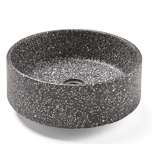 Pegane Vasque à poser / lavabo en ciment coloris noir et blanc finition mate - Diamètre 40 x Hauteur 15 cm