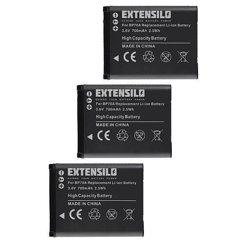 Vhbw EXTENSILO 3x Batteries compatible avec Samsung ES65, ES70, ES71, ES73, ES74, ES75, DV180F appareil photo, reflex numérique (700mAh, 3,6V, Li-ion)