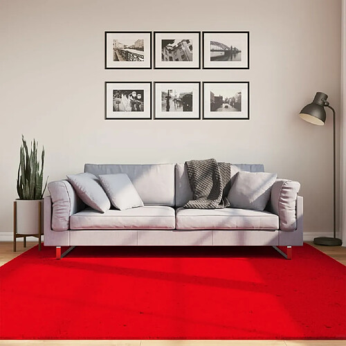 vidaXL Tapis HUARTE à poils courts doux et lavable rouge 200x200 cm