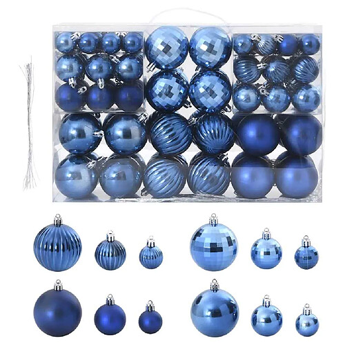 vidaXL Boules de Noël 100 pcs bleu Ø3/4/6 cm