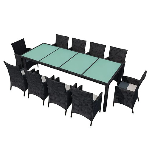 Maison Chic Salon de jardin 11pcs + coussins - Mobilier/Meubles de jardin - Table et chaises d'extérieur Résine tressée Noir -MN37244