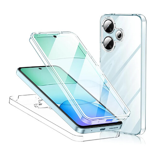 Htdmobiles Coque pour Xiaomi Redmi 13 4G et Poco M6 4G - housse etui silicone gel fine 360 integrale (avant et arriere) + film ecran - TRANSPARENT