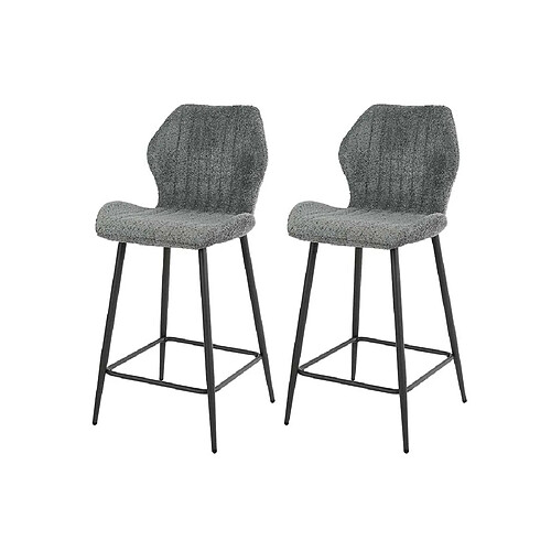 Lisa Design Dahi - lot de 2 tabourets de bar - support lombaire - en tissu bouclette gris