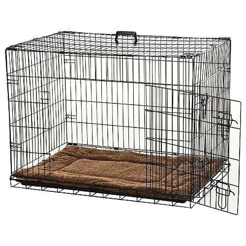 Pawhut Cage caisse de transport pliante pour chien poignée, plateau amovible, coussin fourni 91 x 61 x 67 cm noir