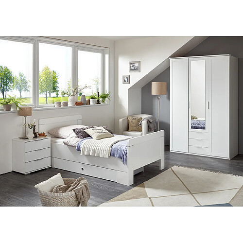 Pegane Chambre à coucher complète enfant (lit 90x200cm+ tiroir + chevet + armoire) coloris blanc