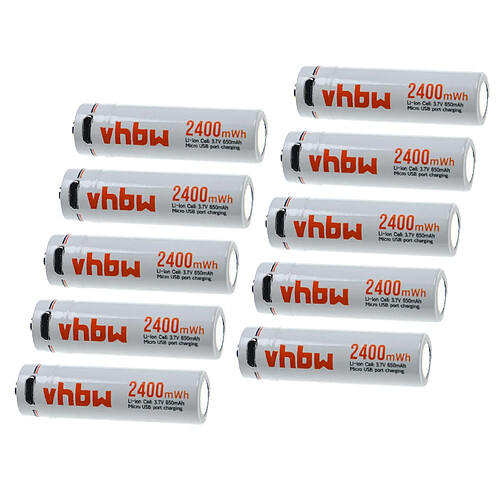 vhbw 10x Piles rechargeables AA Mignon avec prise micro-USB (650mAh, 3,7V, Li-ion)