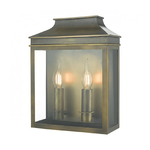 Luminaire Center Lanterne de jardin Vapour Verre,laiton altéré 2 ampoules 34cm