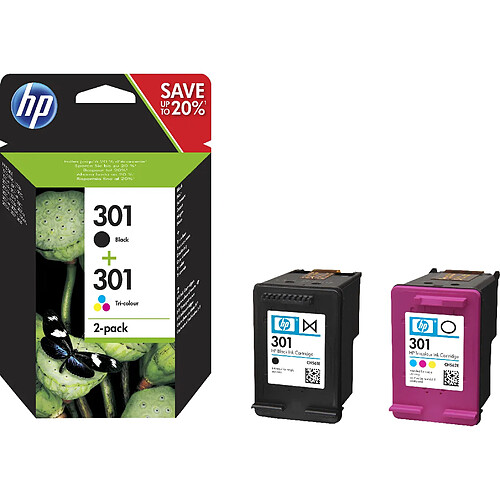 Hewlett Packard HP 301 pack de 2 cartouches d'encre noir/trois couleurs authentiques