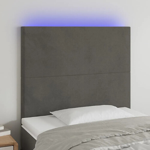 Maison Chic Tête de lit scandinave à LED,meuble de chambre Gris foncé 80x5x118/128 cm Velours -MN33577