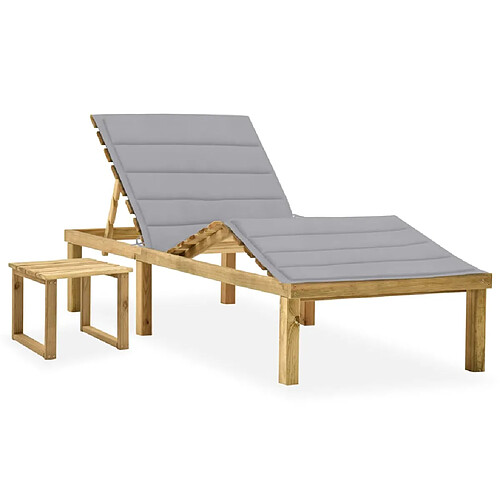 vidaXL Chaise longue de jardin avec table et coussin Pin imprégné