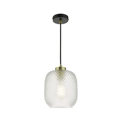 Luminaire Center Suspension Tehya Noir mat, verre texturé