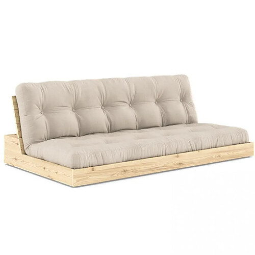 Inside 75 Canapé lit futon BASE beige couchage 130cm dossiers coffres