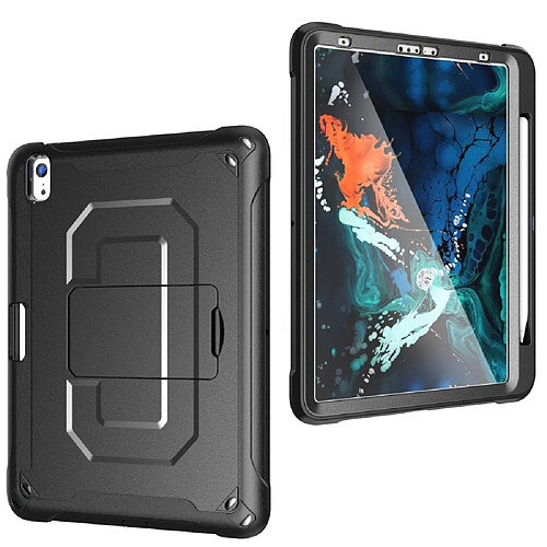 Coque en TPU hybride anti-chute robuste avec béquille et porte-stylo noir pour votre Apple iPad Pro 11 pouces (2018)